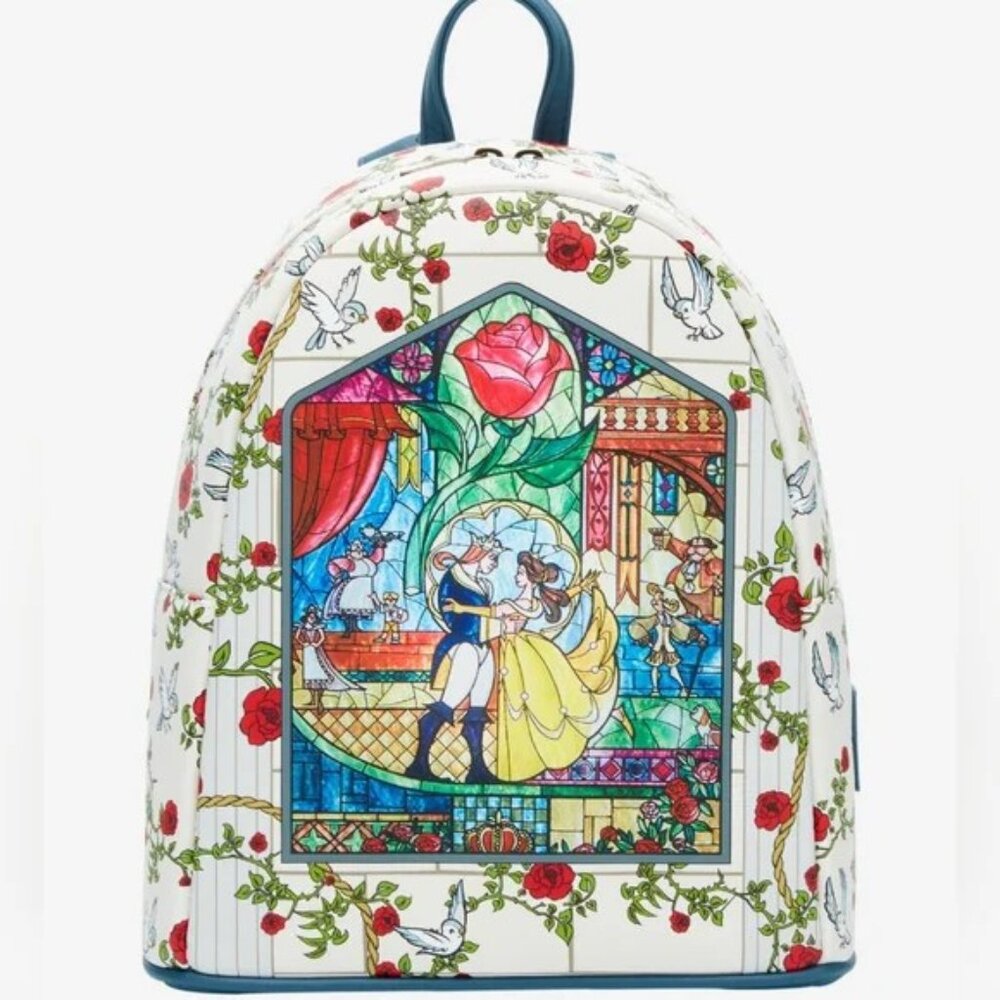 Loungefly Disney Beauty and the Beast Belle Castle Stained Glass Backpack NWT
